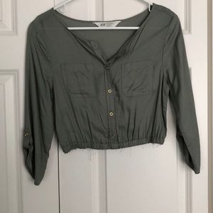 Army green crop top
